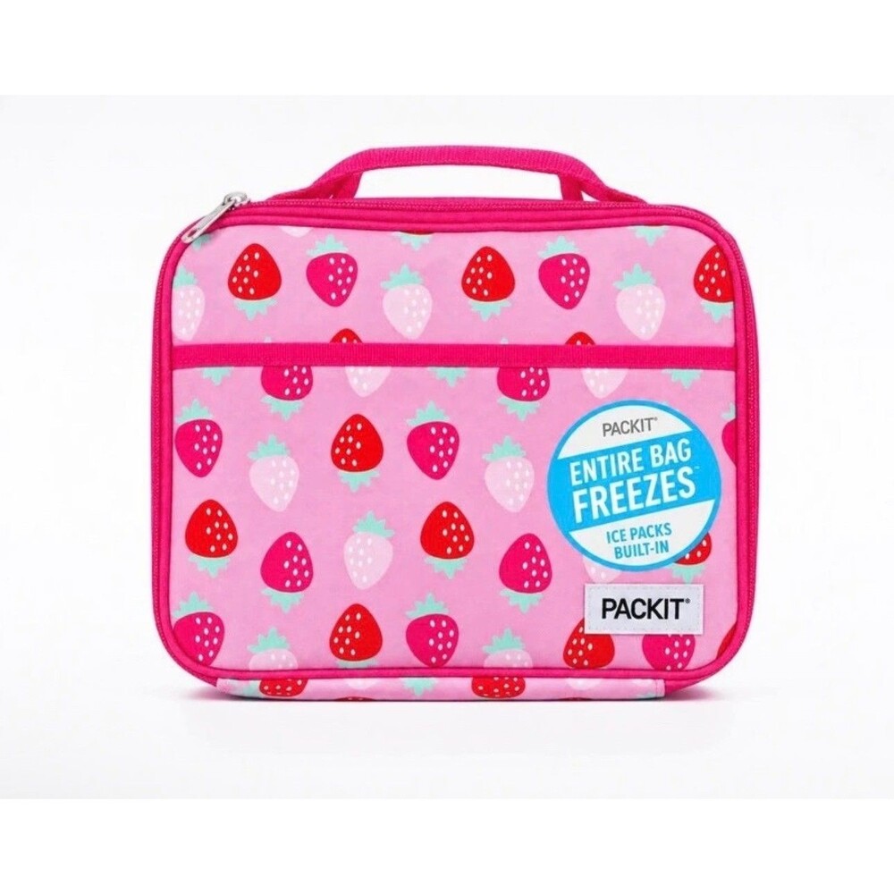 PackIt Freeze Me Freezable Reusable Lunch Bag w/ Handle Strawberry Pink 6.5L